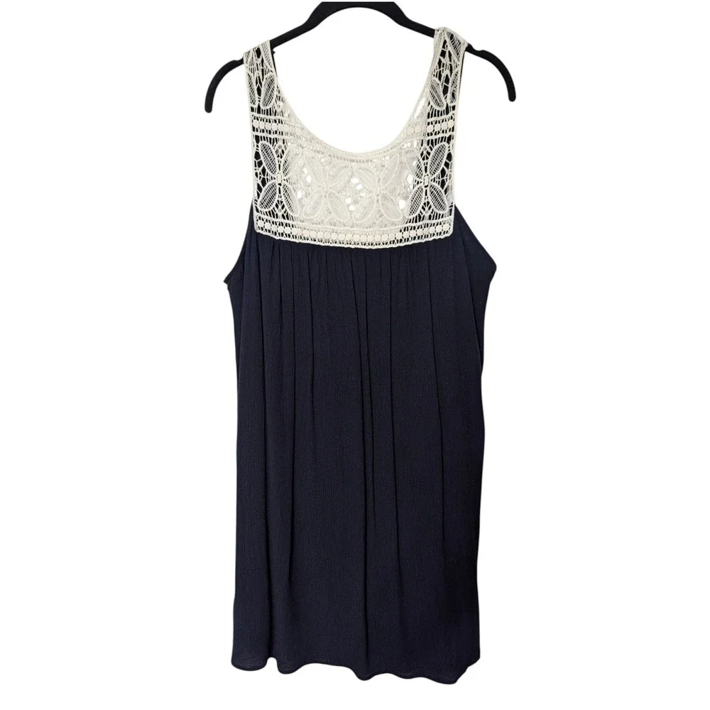 Charlotte Russe Navy Blue Crochet Lace Yoke Mini Dress Sleeveless Boho Shift‎ L